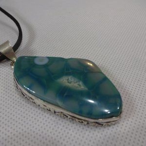 Stunning "GREEN SOLAR AGATE" Handmade Sterling Pendant on a 18" Black Leather